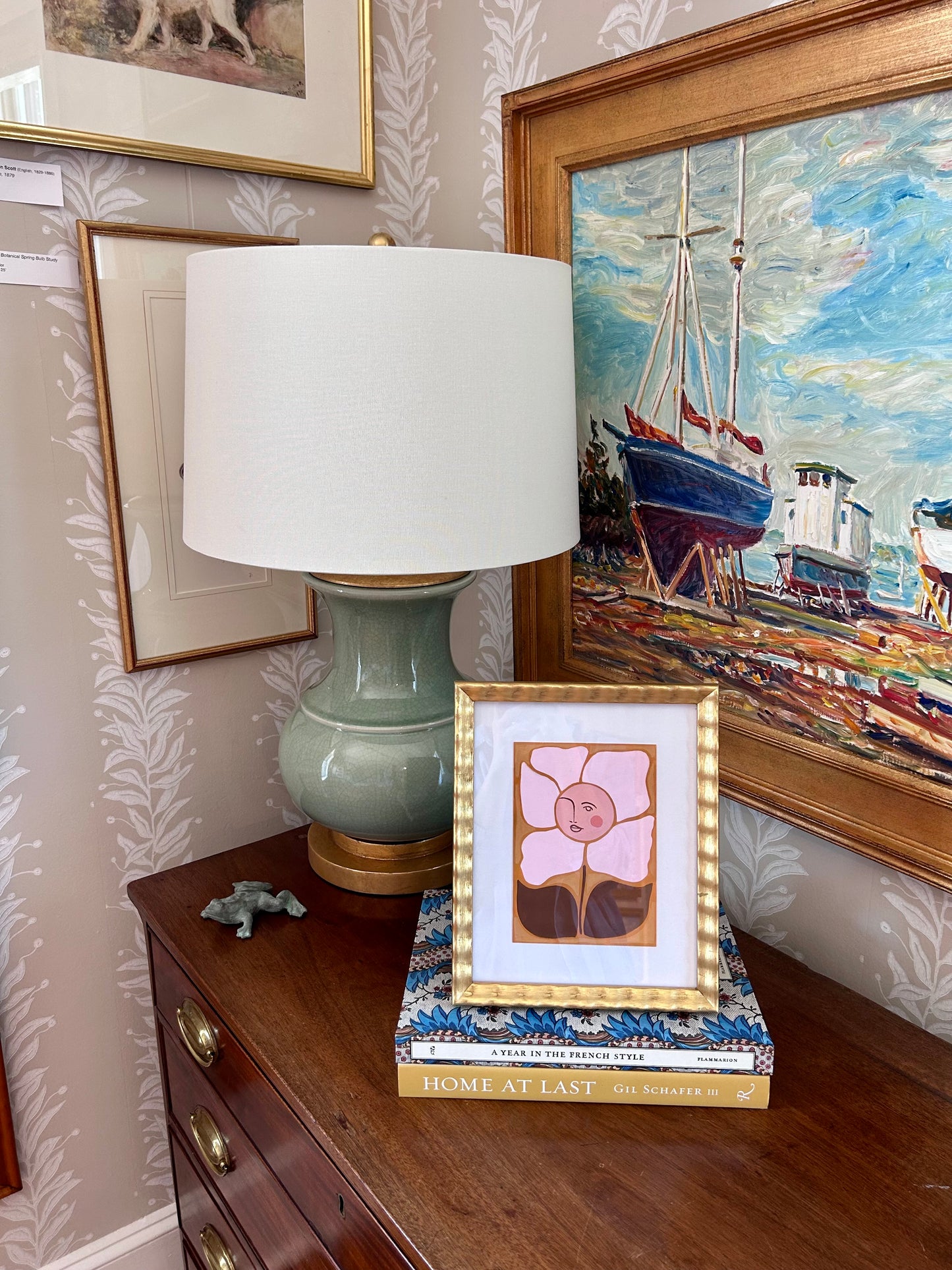 Rebecca Adler Lady in Bloom V Painting in Wavy Gold Frame