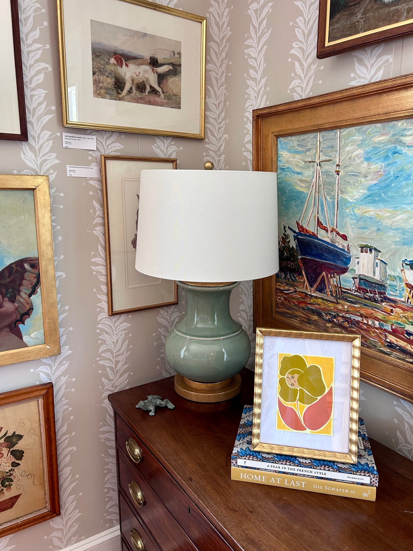 Rebecca Adler Lady in Bloom IV Painting in Wavy Gold Frame