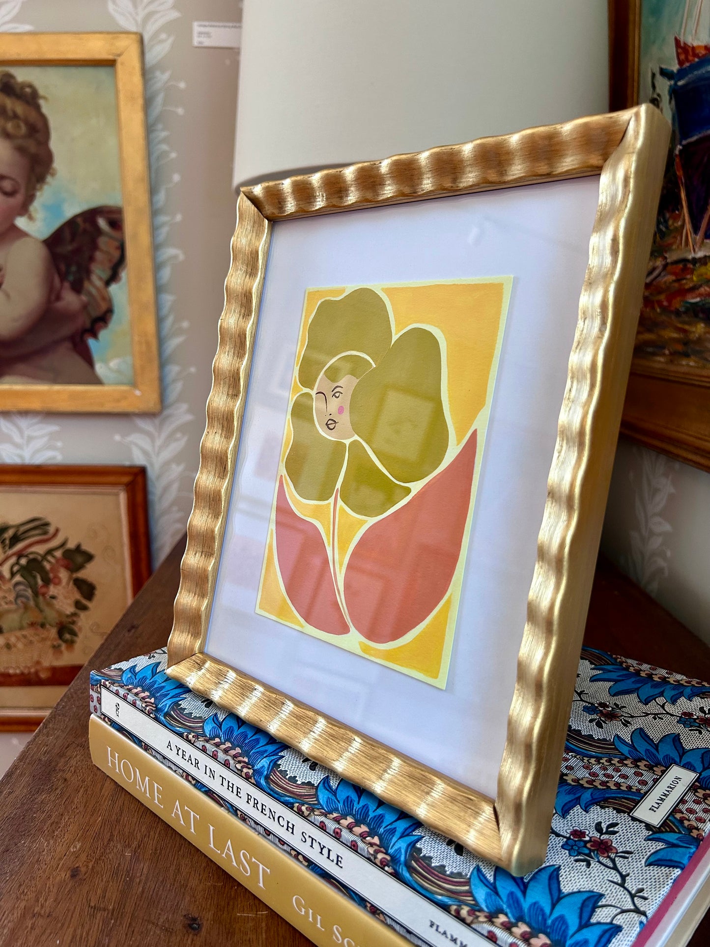 Rebecca Adler Lady in Bloom IV Painting in Wavy Gold Frame