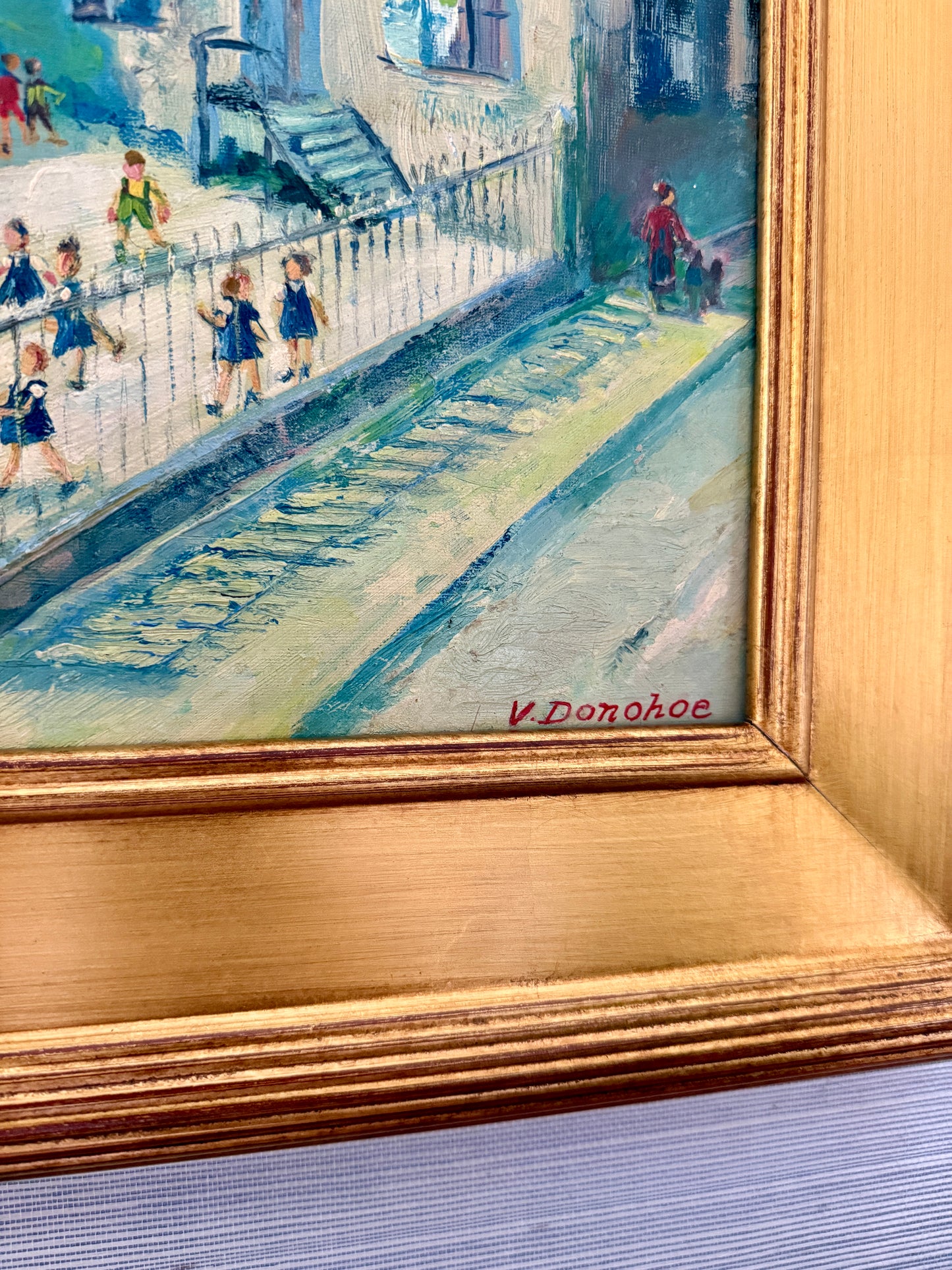 Victoria Donohue Recess Nuns in the School Yard Oil Painting in Gold Frame