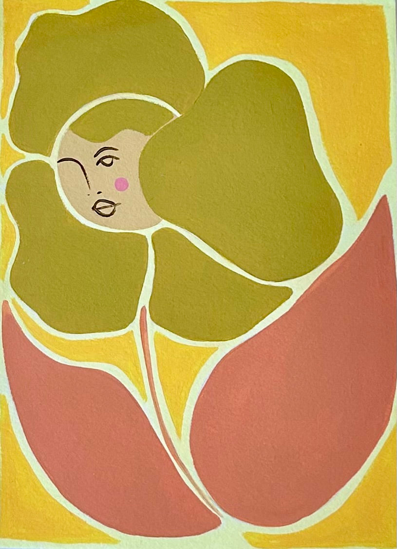 Rebecca Adler Lady in Bloom IV Painting in Wavy Gold Frame