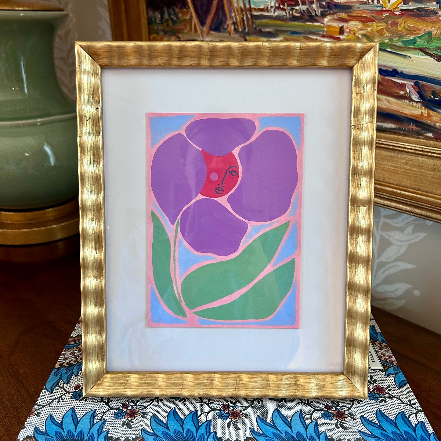 Rebecca Adler Lady in Bloom II Painting in Wavy Gold Frame