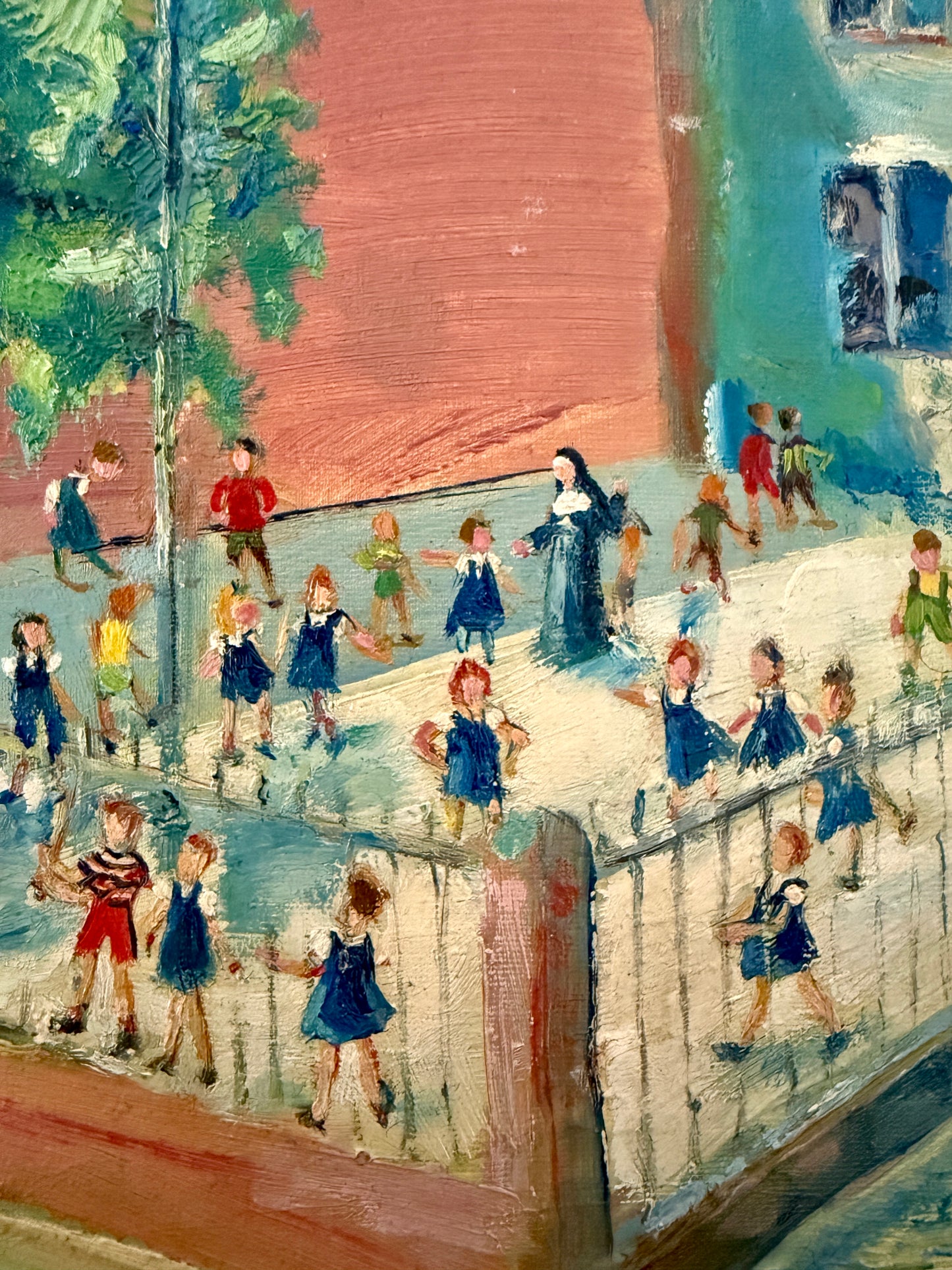 Victoria Donohue Recess Nuns in the School Yard Oil Painting in Gold Frame