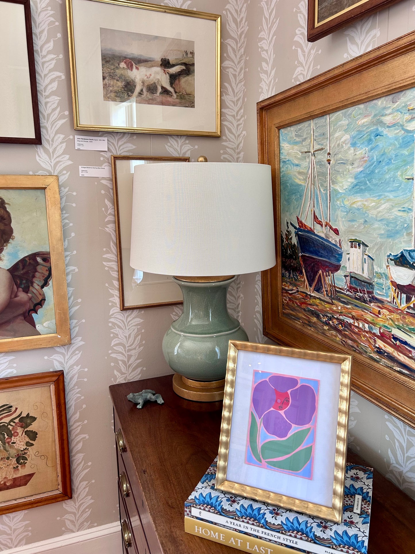 Rebecca Adler Lady in Bloom II Painting in Wavy Gold Frame