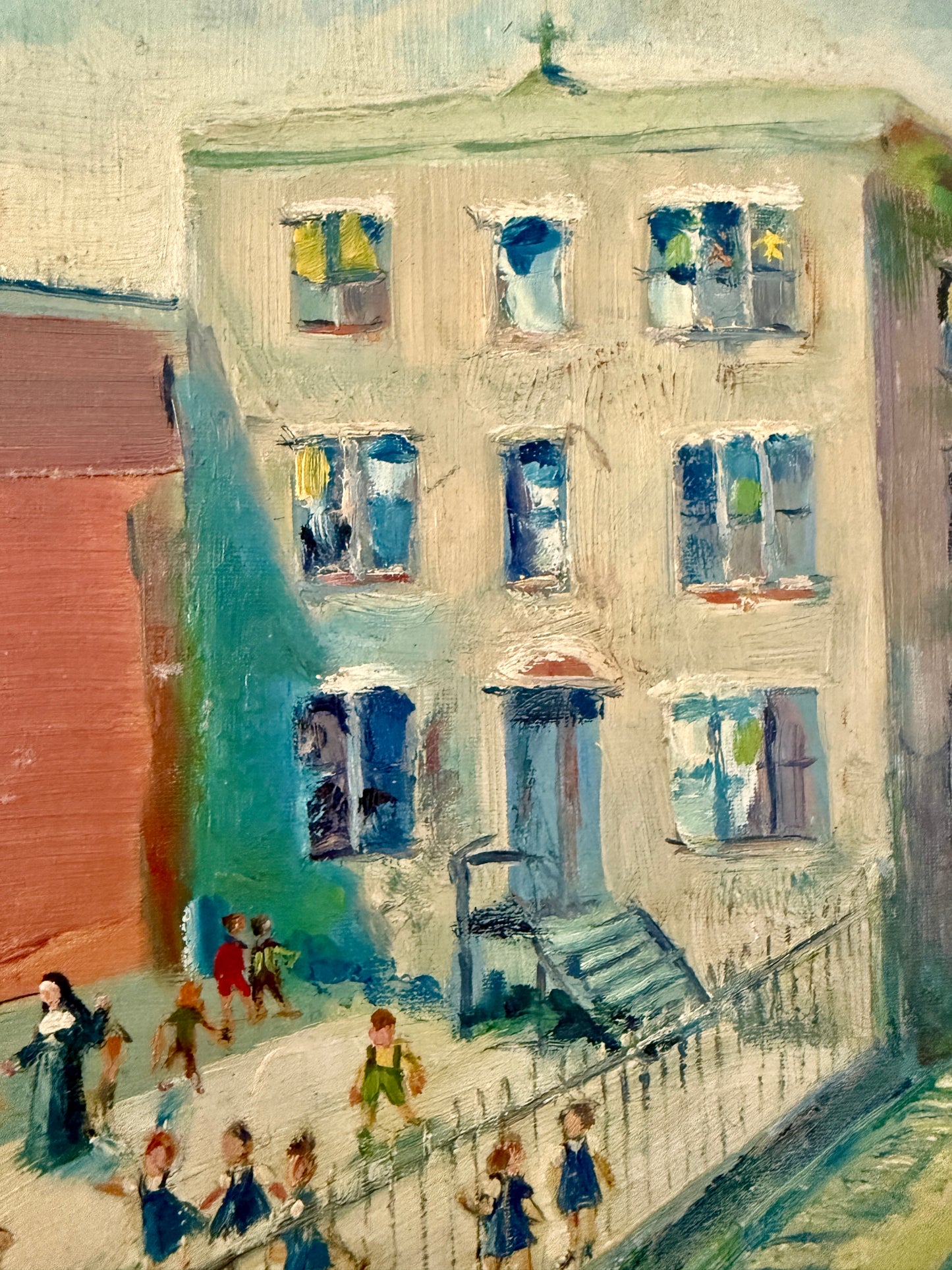 Victoria Donohue Recess Nuns in the School Yard Oil Painting in Gold Frame