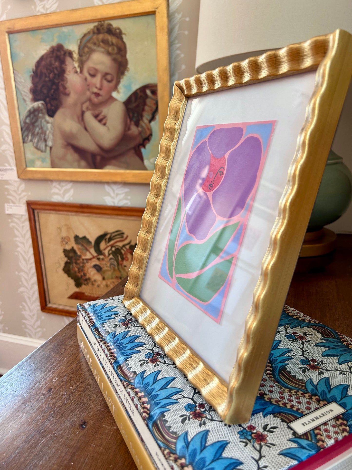 Rebecca Adler Lady in Bloom II Painting in Wavy Gold Frame