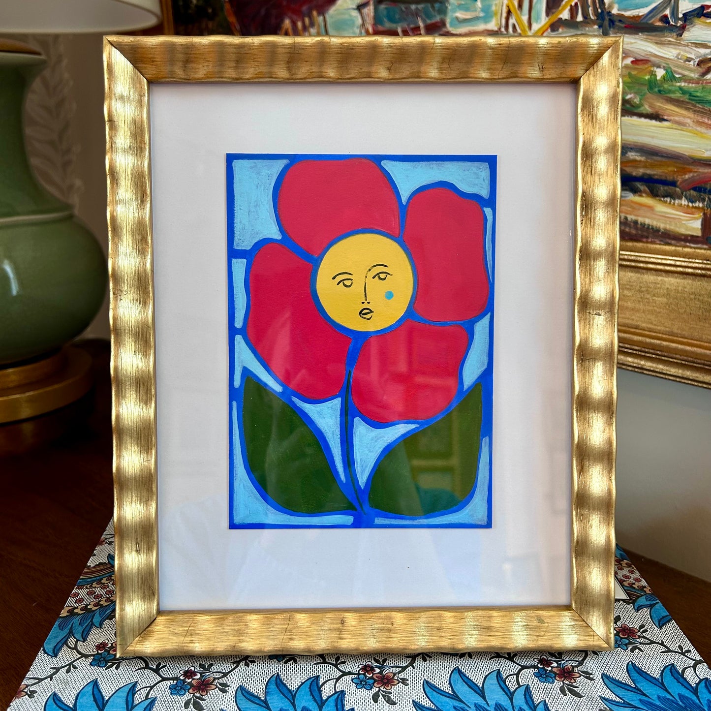 Rebecca Adler Lady in Bloom III Painting in Wavy Gold Frame