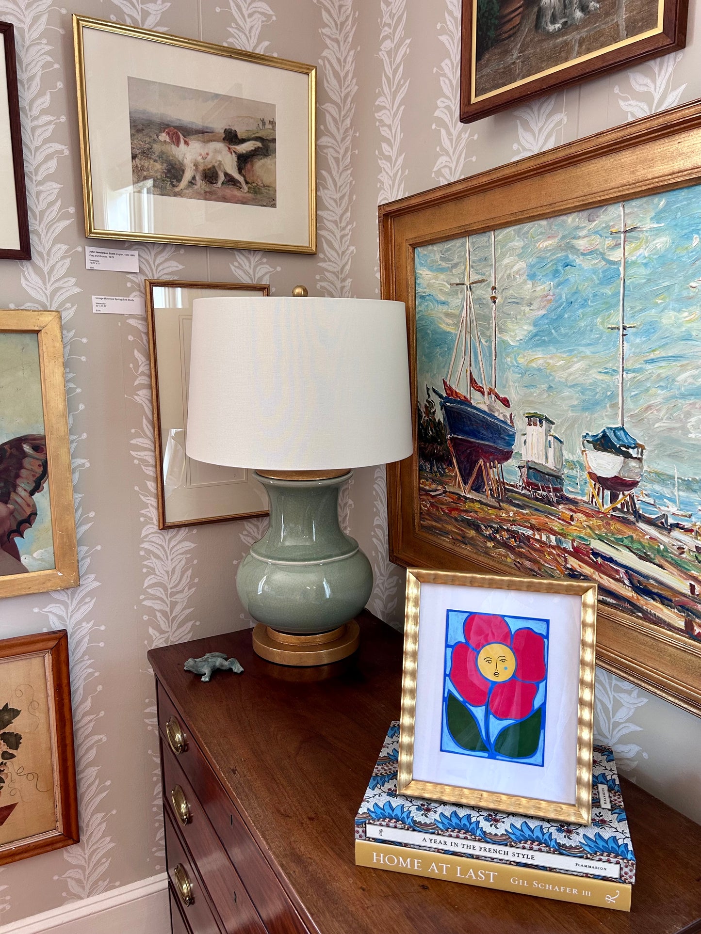 Rebecca Adler Lady in Bloom III Painting in Wavy Gold Frame