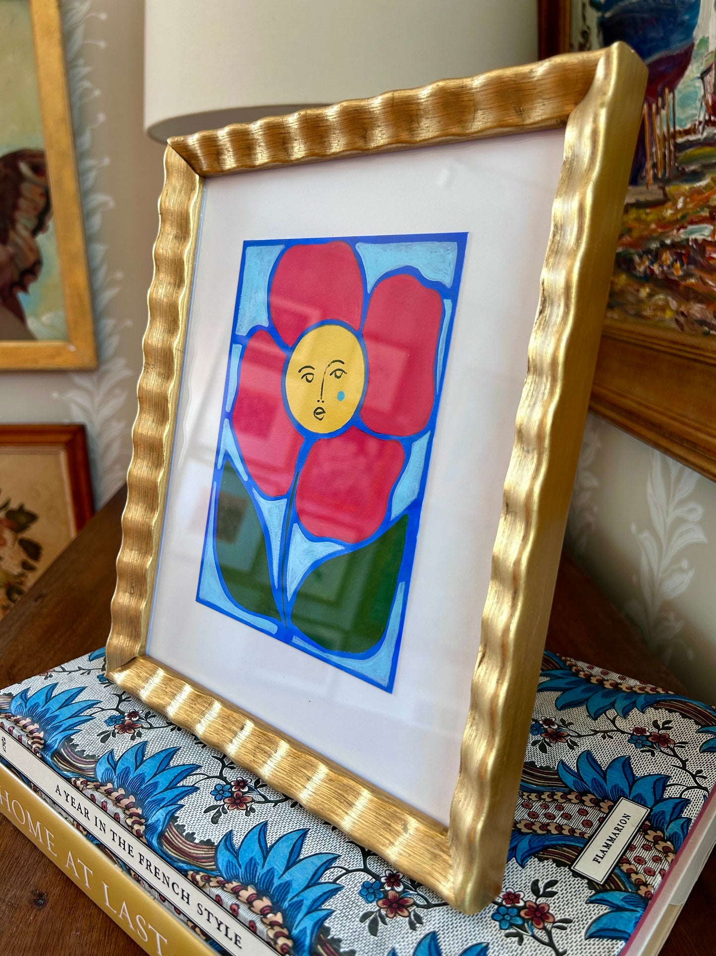 Rebecca Adler Lady in Bloom III Painting in Wavy Gold Frame