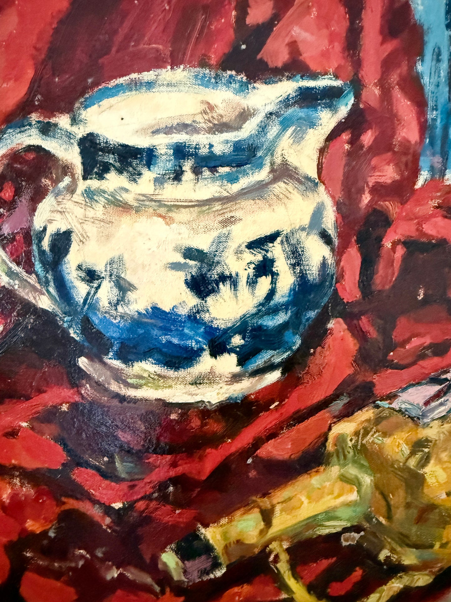 Victoria Donohue Antique Pitcher Blue White Still Life Oil Painting in Gold Frame