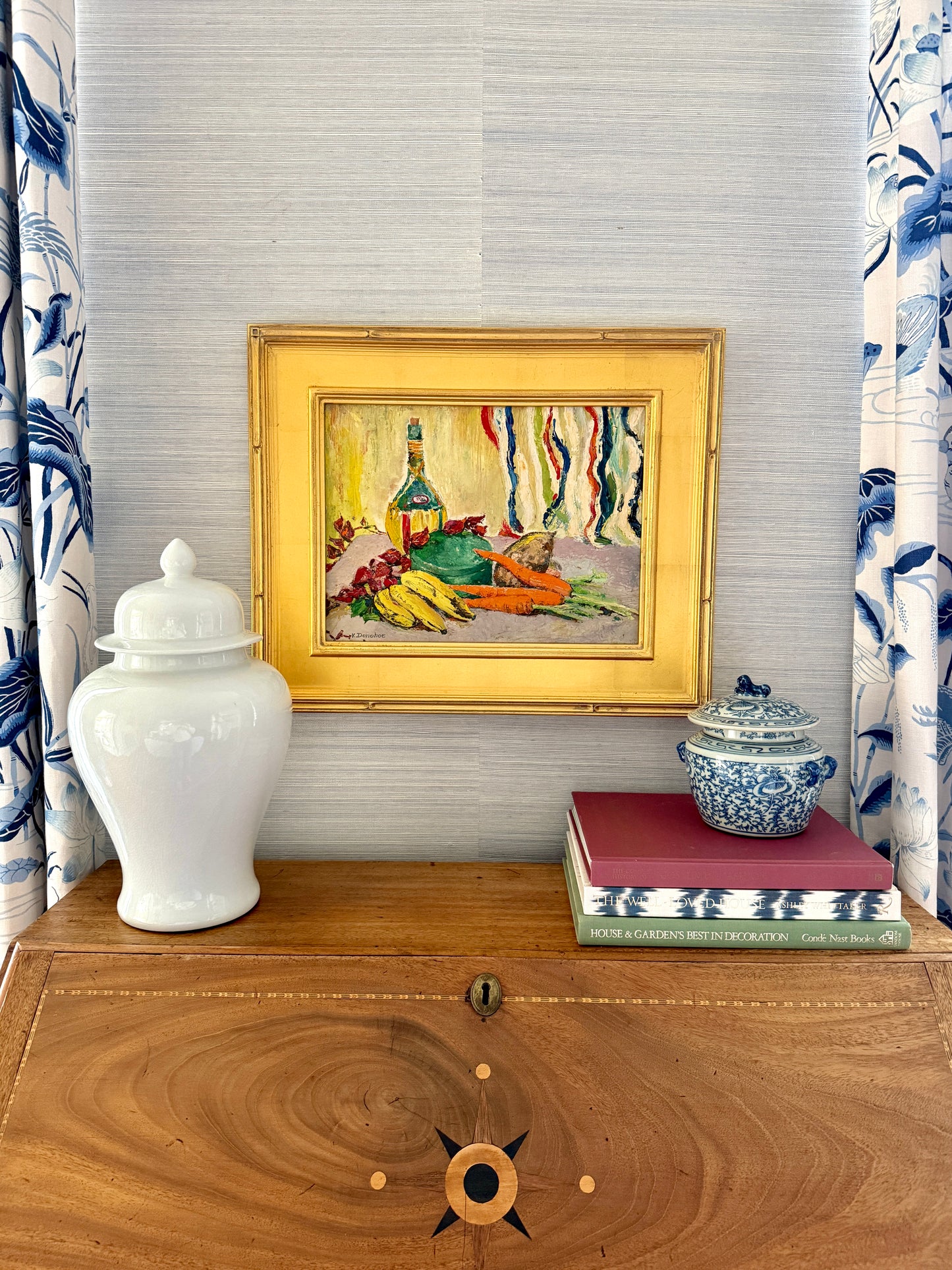Victoria Donohue Chianti and Carrots Still Life Oil Painting in Gold Frame