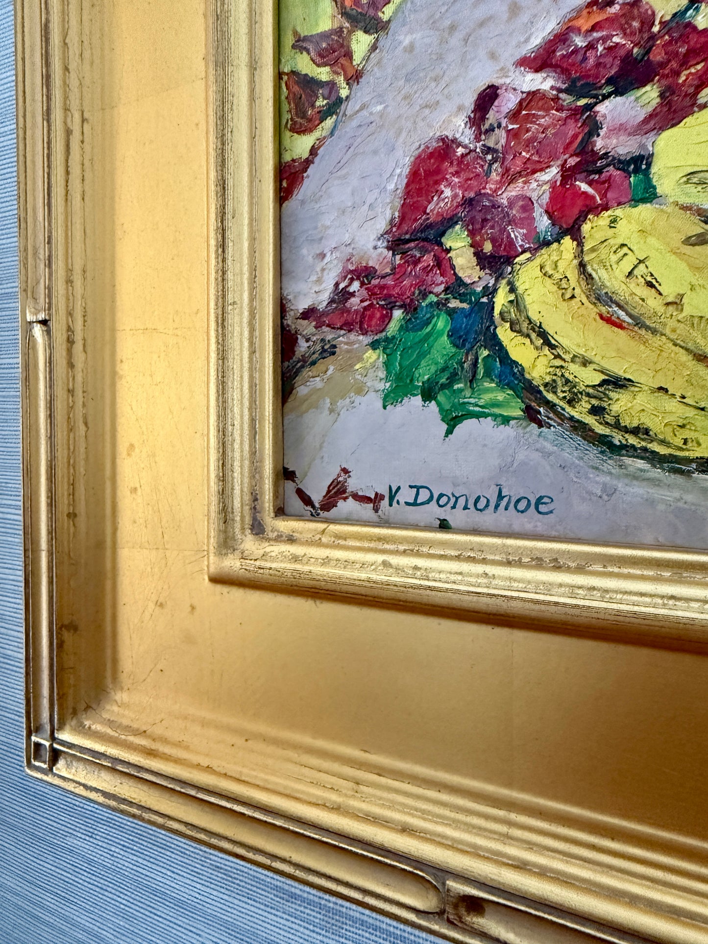 Victoria Donohue Chianti and Carrots Still Life Oil Painting in Gold Frame