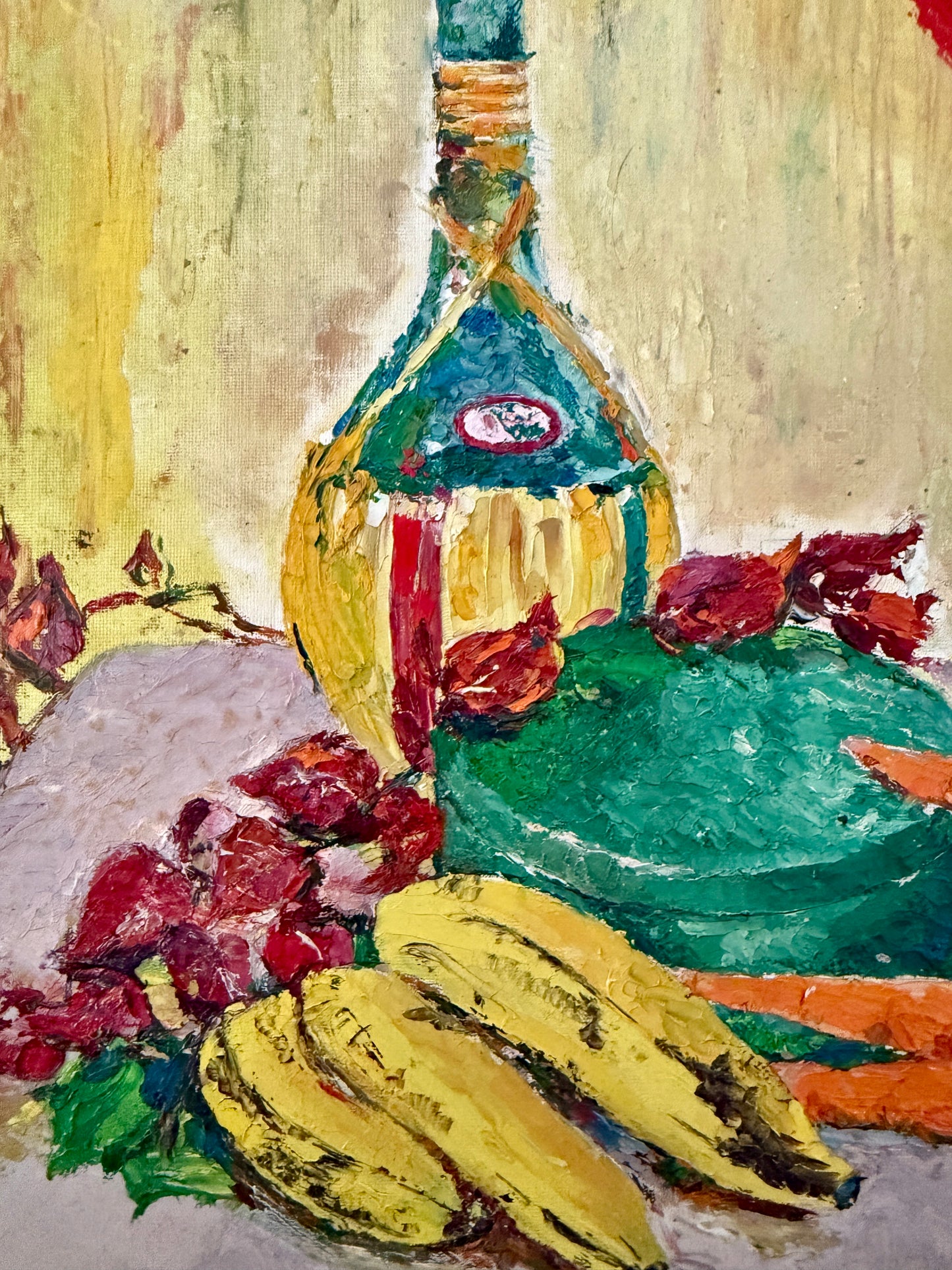 Victoria Donohue Chianti and Carrots Still Life Oil Painting in Gold Frame