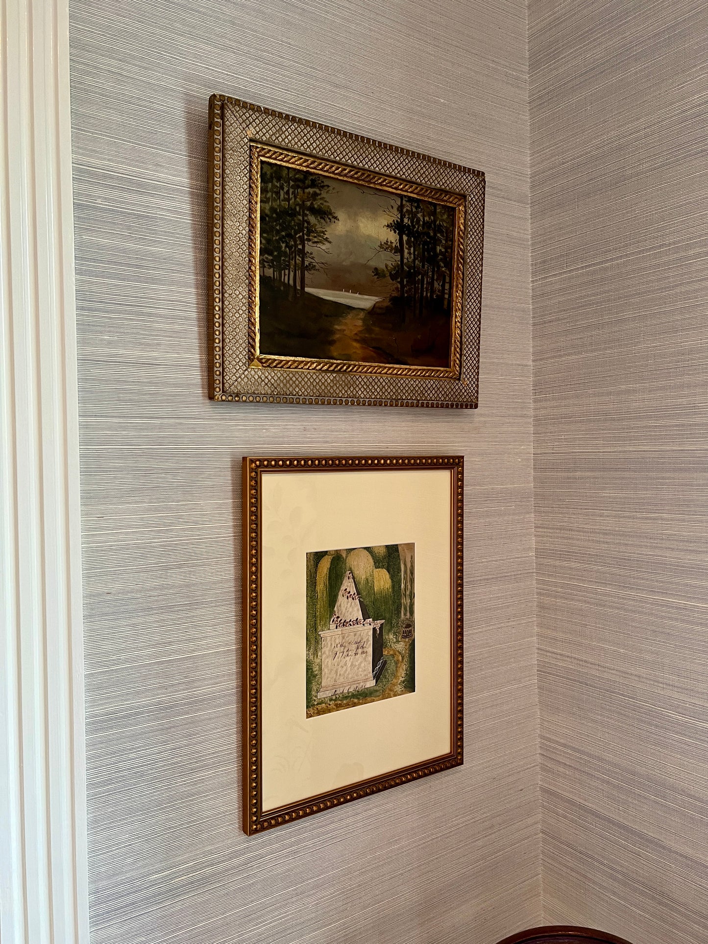 19th Century American Mourning Memorial Watercolor Painting in Gold Frame