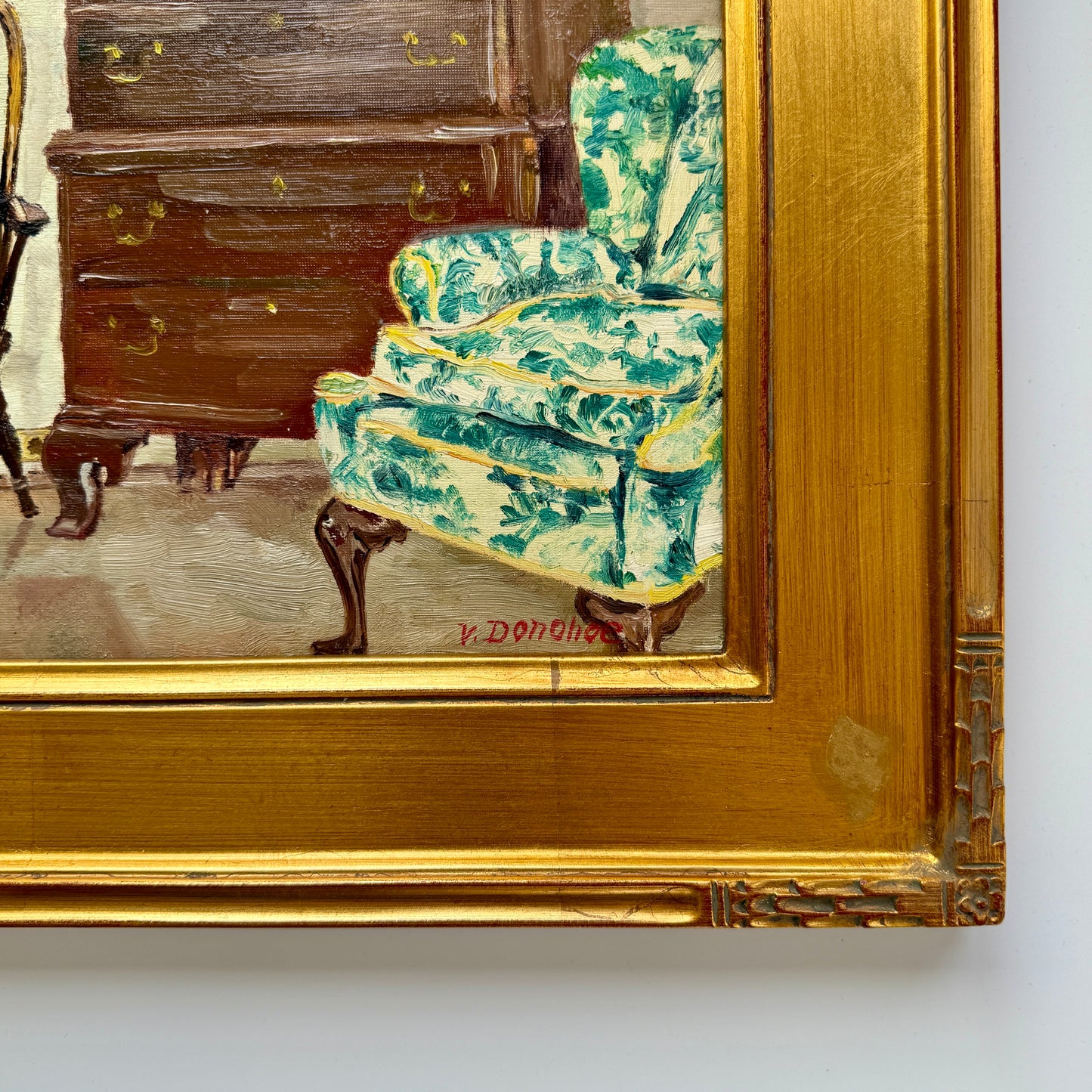 Victoria Donohue Antique Highboy Traditional Interior Scene Oil Painting in Gold Frame