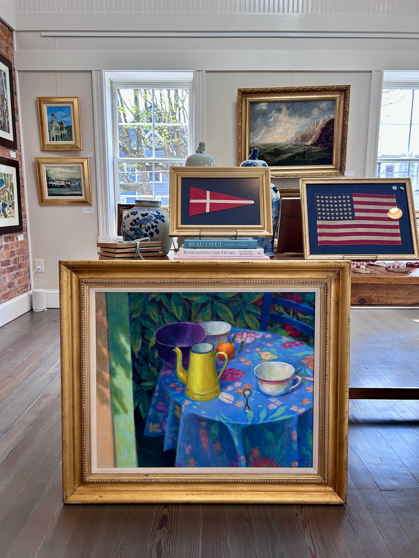 William Michaut Matin Colorful Morning Still Life Oil Painting on Canvas in Gold Frame