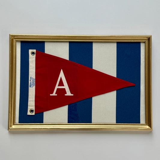 Vintage "A" Burgee Nautical Flag on Striped Canvas in Gold Frame