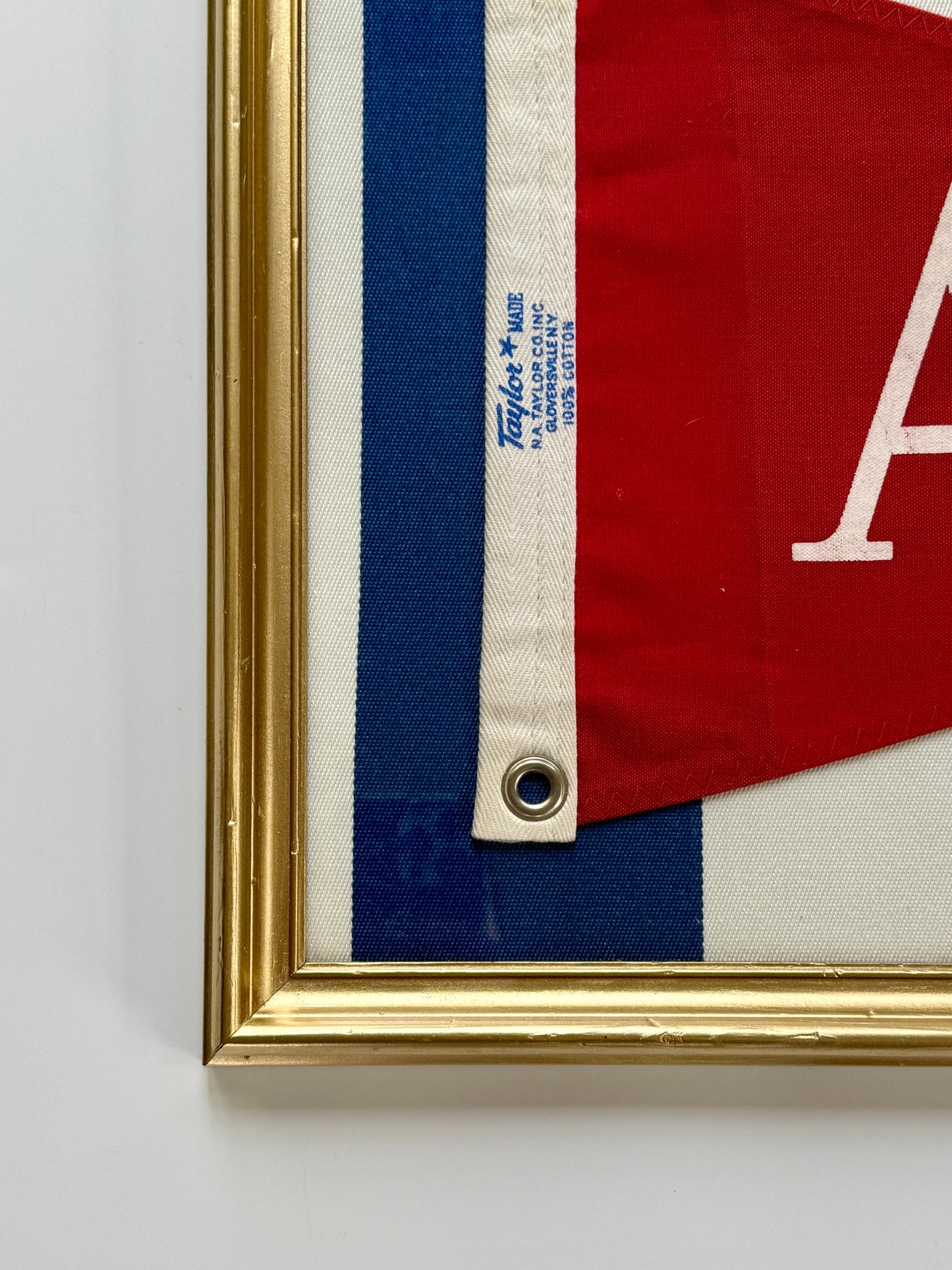 Vintage "A" Burgee Nautical Flag on Striped Canvas in Gold Frame