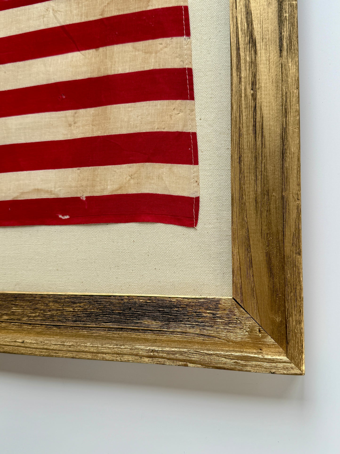 Vintage 50 Star American Parade Flag on Duck Cloth Fabric in Gold Barnwood Frame