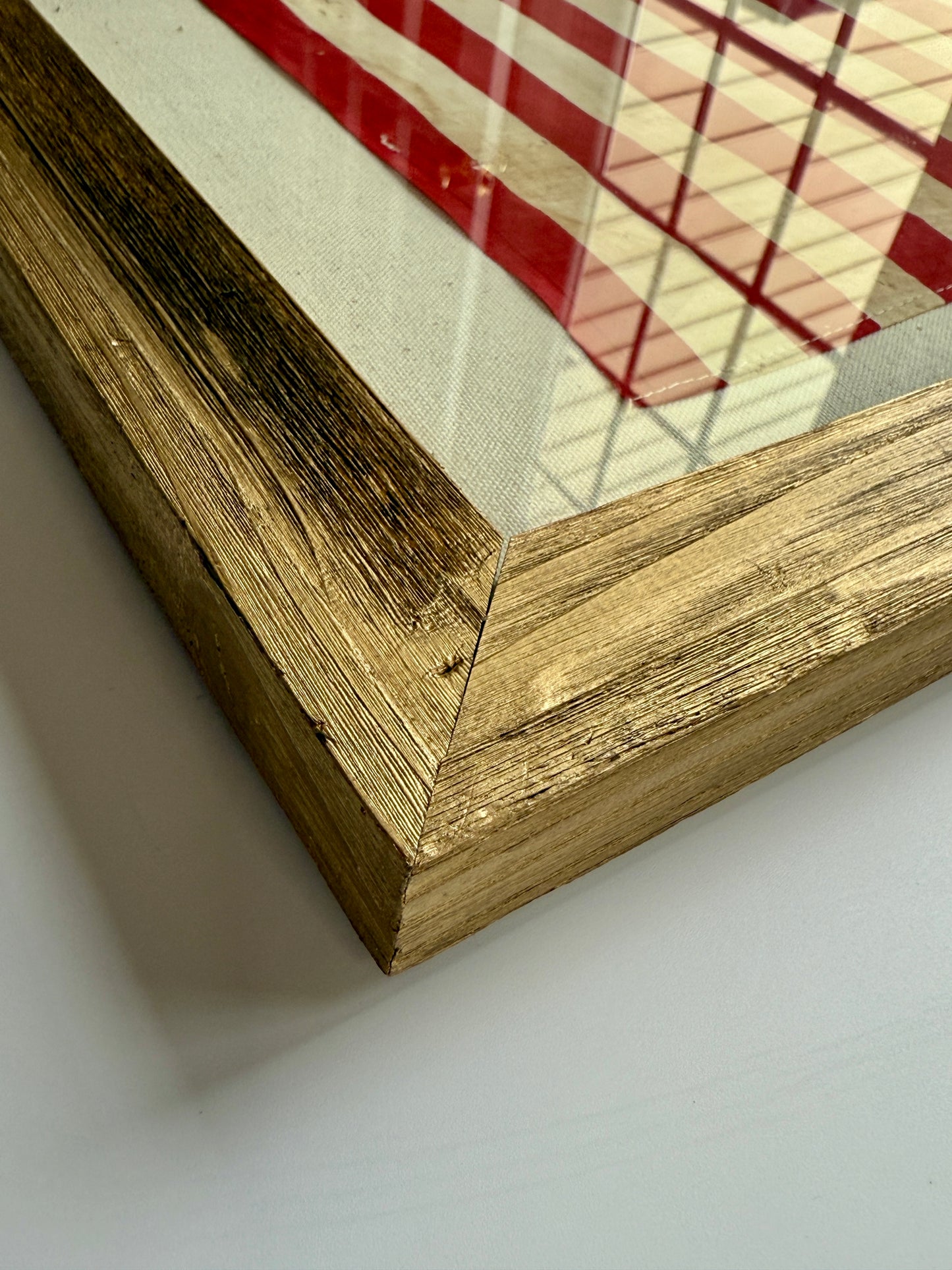 Vintage 50 Star American Parade Flag on Duck Cloth Fabric in Gold Barnwood Frame