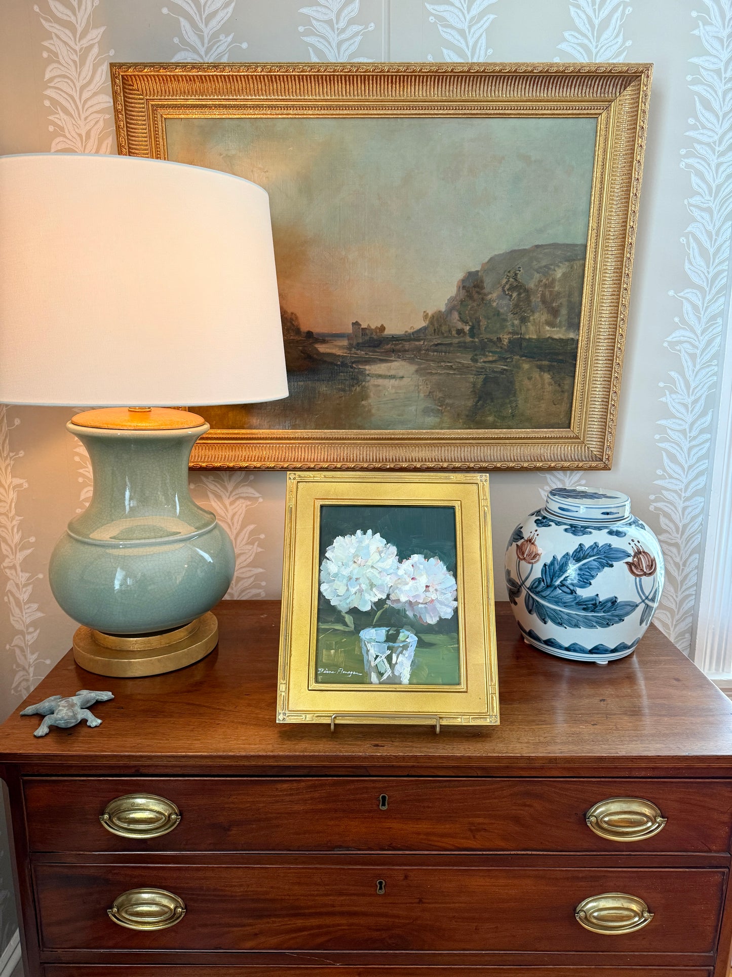 Diane Flanagan Peonies in Crystal Still Life Oil Painting in Gold Frame