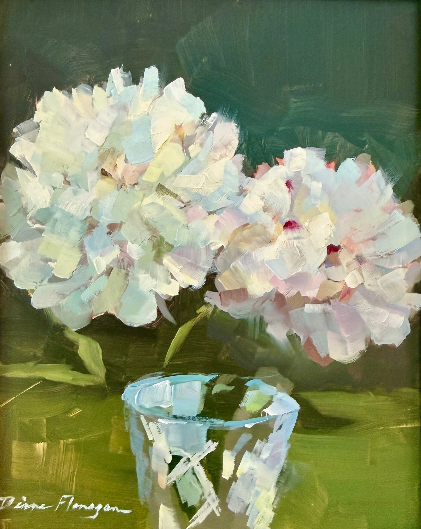 Diane Flanagan Peonies in Crystal Still Life Oil Painting in Gold Frame