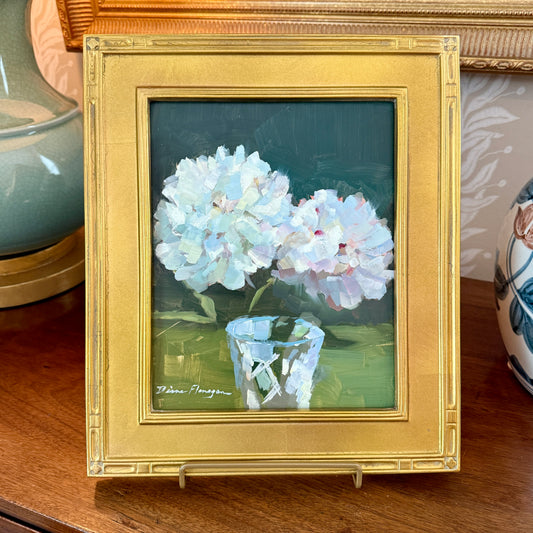 Diane Flanagan Peonies in Crystal Still Life Oil Painting in Gold Frame