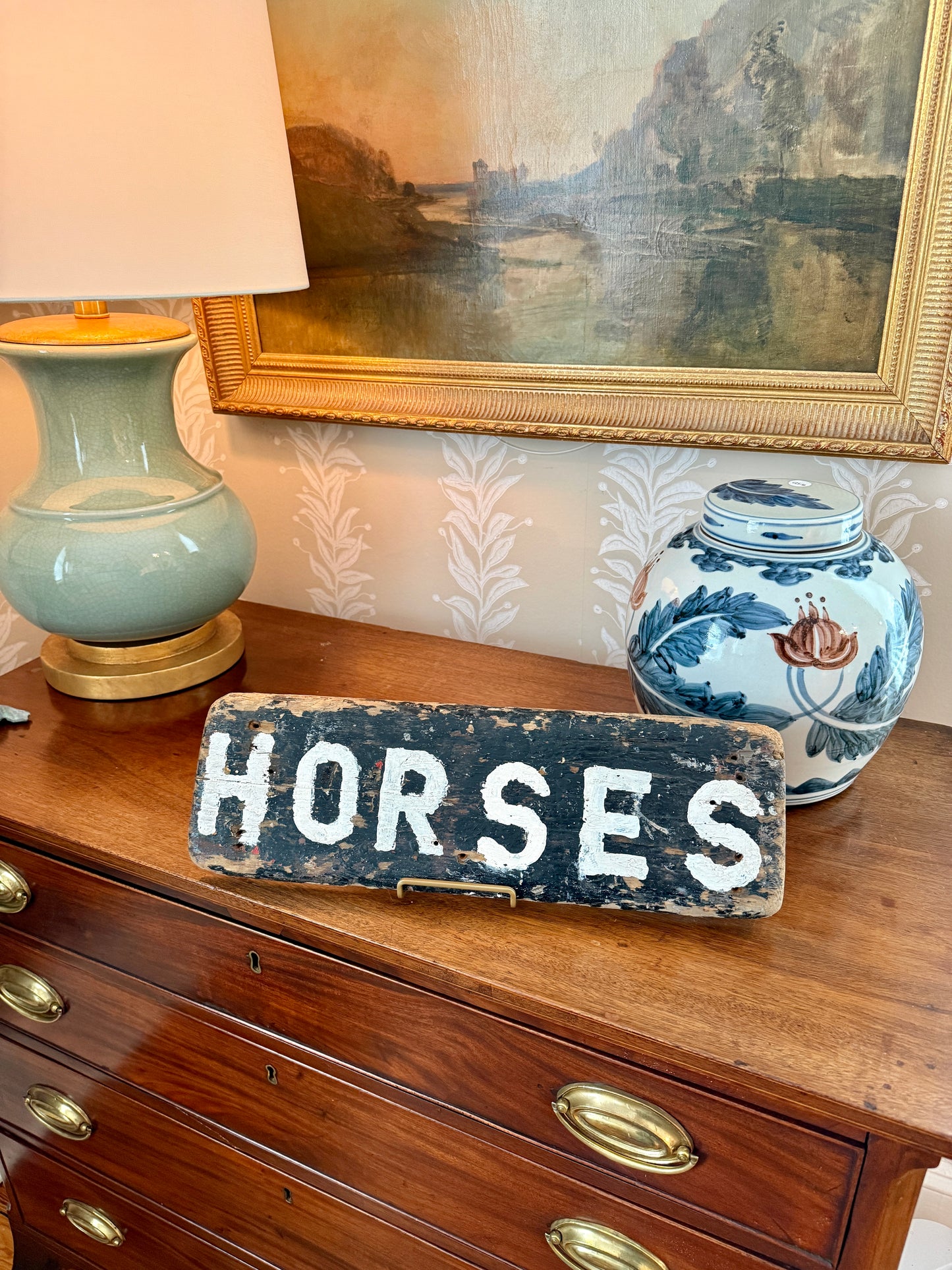 Old Horses Black and White Painted Barn Wood Stable Sign