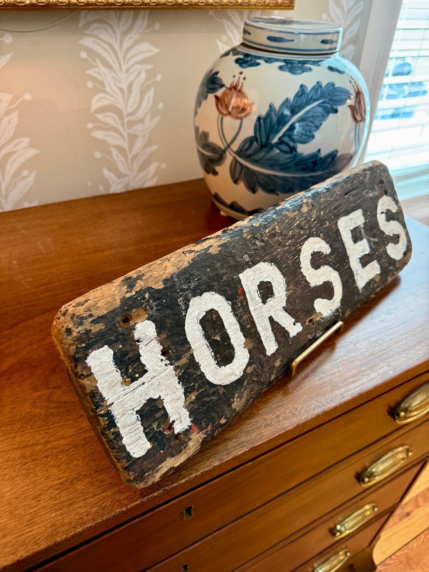 Old Horses Black and White Painted Barn Wood Stable Sign