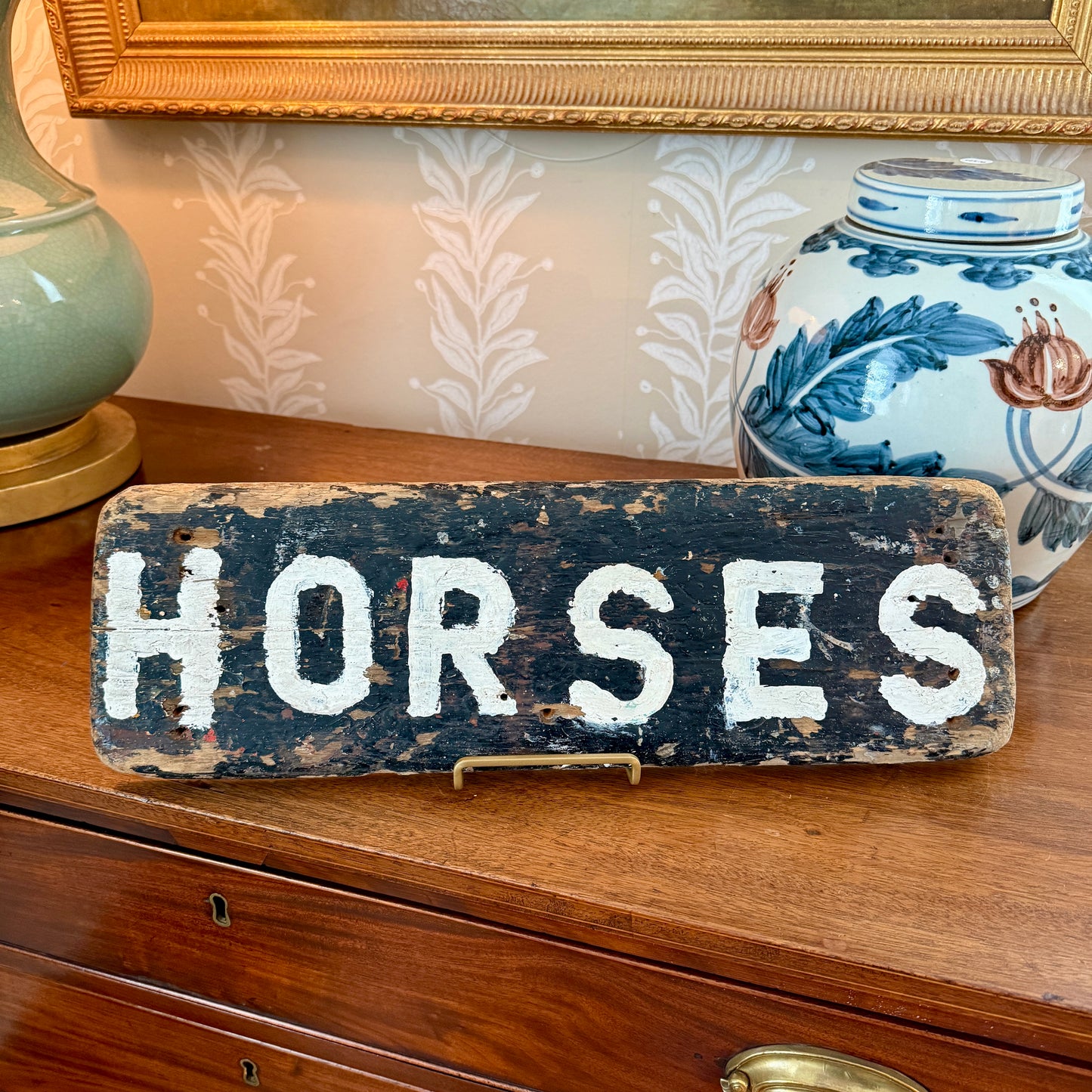 Old Horses Black and White Painted Barn Wood Stable Sign