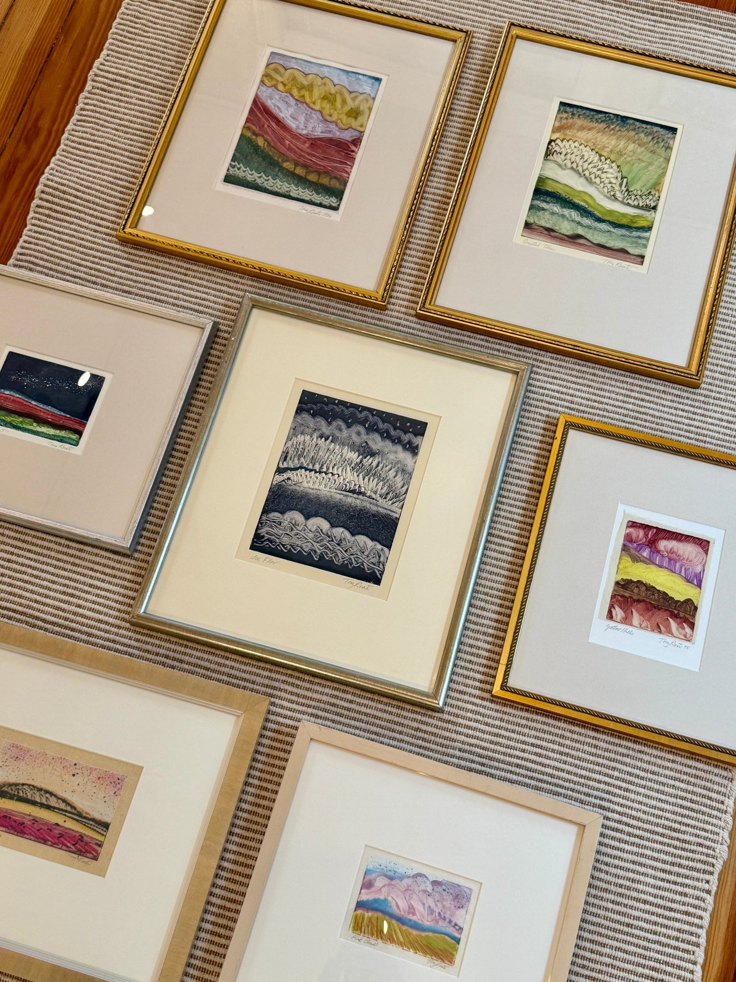 Tony Rosati Yellow Hills Landscape Monotype in Gold Frame