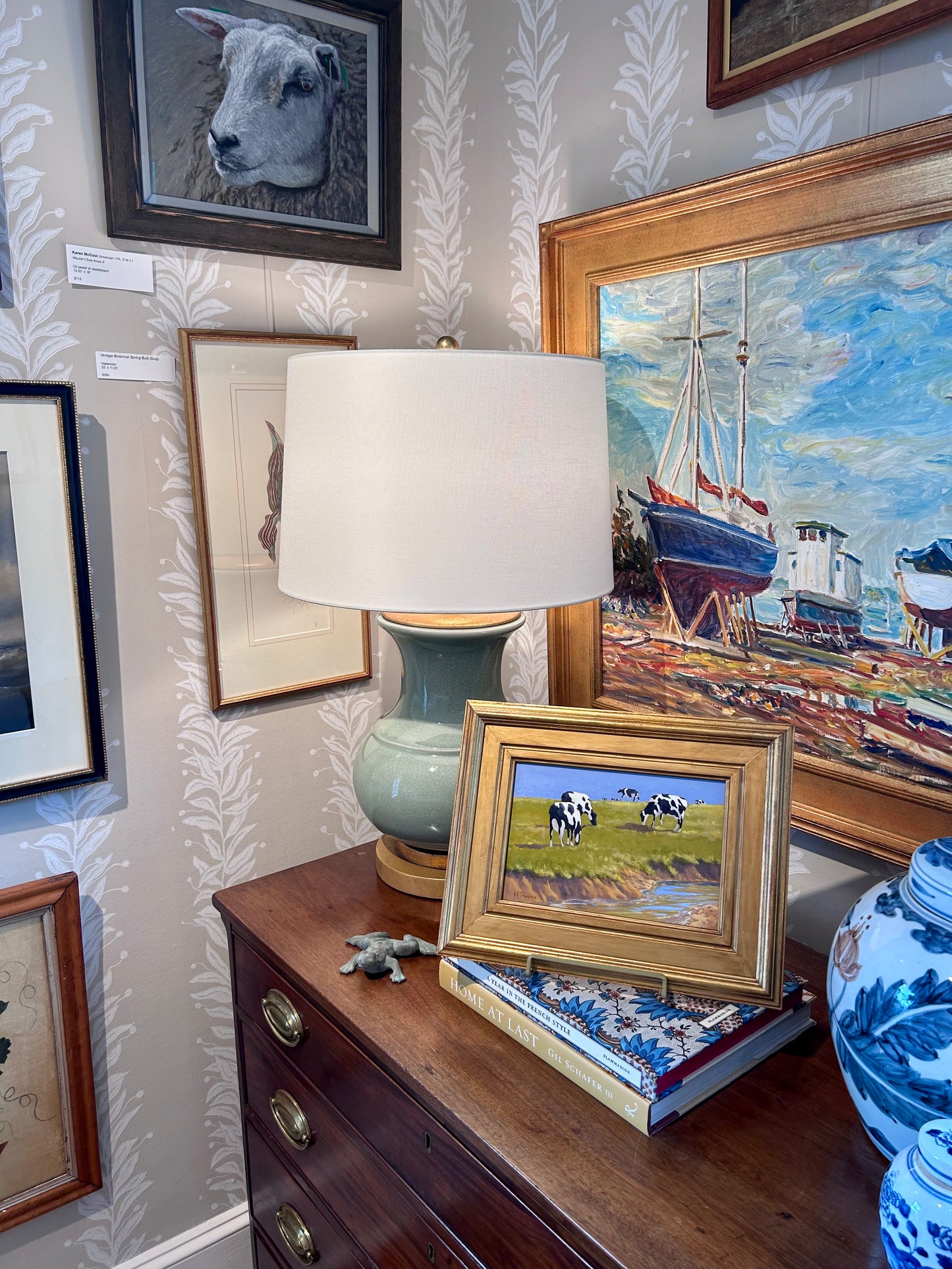 Anthony R. Thompson Blue Sky Cows in Landscape Oil Painting in Gold Frame
