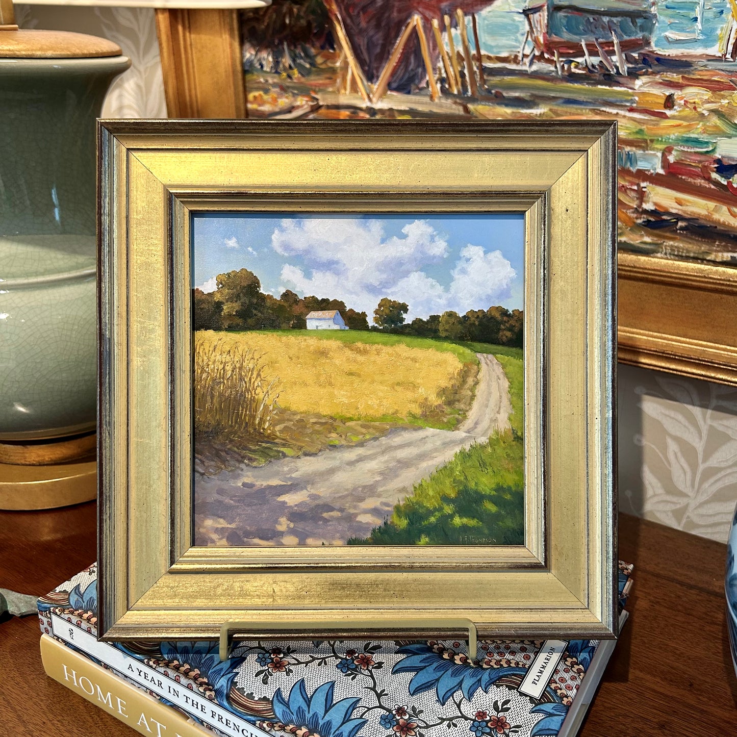 Anthony R. Thompson Old Barn on the Hill Country Landscape Oil Painting in Gold Frame