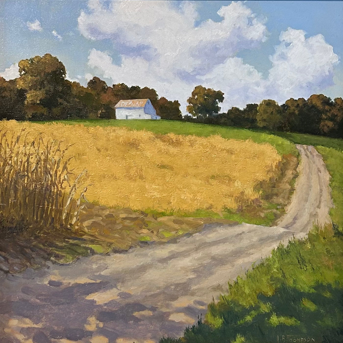 Anthony R. Thompson Old Barn on the Hill Country Landscape Oil Painting in Gold Frame