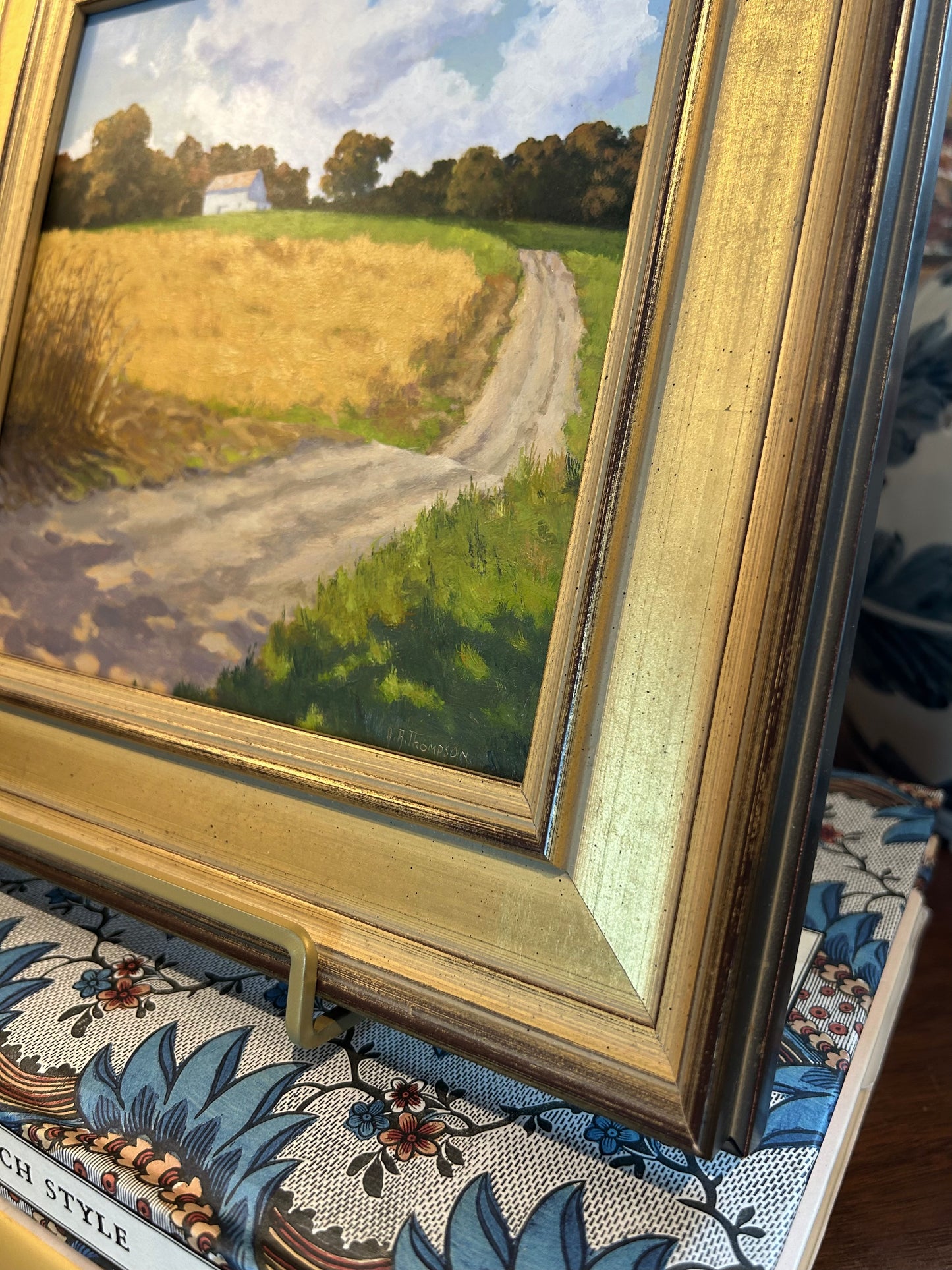 Anthony R. Thompson Old Barn on the Hill Country Landscape Oil Painting in Gold Frame