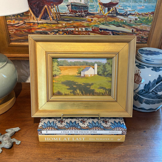 Anthony R. Thompson White Barn Morning Sun Country Landscape Oil Painting in Gold Frame