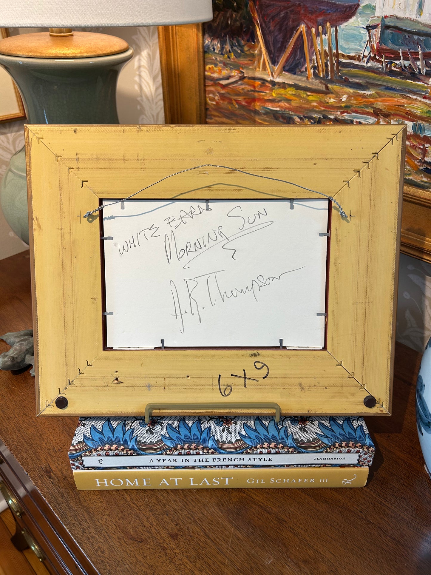 Anthony R. Thompson White Barn Morning Sun Country Landscape Oil Painting in Gold Frame