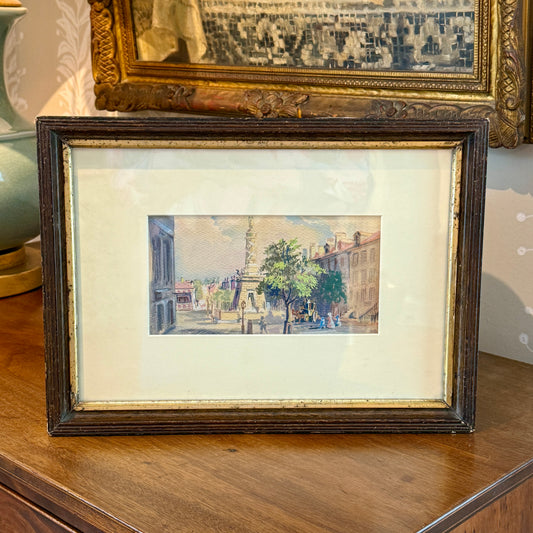 William Reginald Watkins Watercolor of the Battle Monument, Baltimore, MD in Wood and Gilded Frame