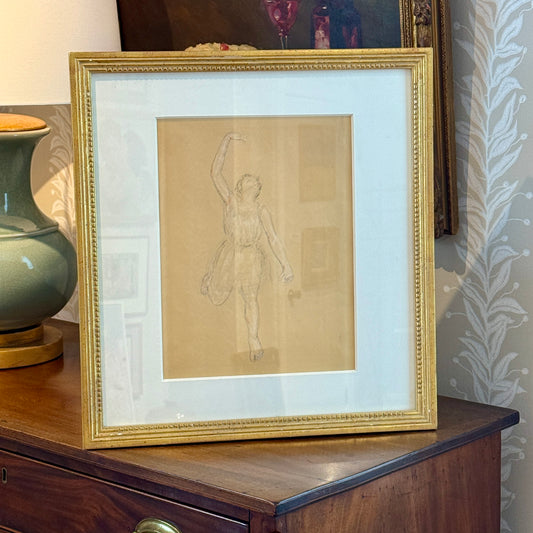 Attr. to Valentine Lecomte Drawing Portrait of Dancer Isadora Duncan in Gold Frame