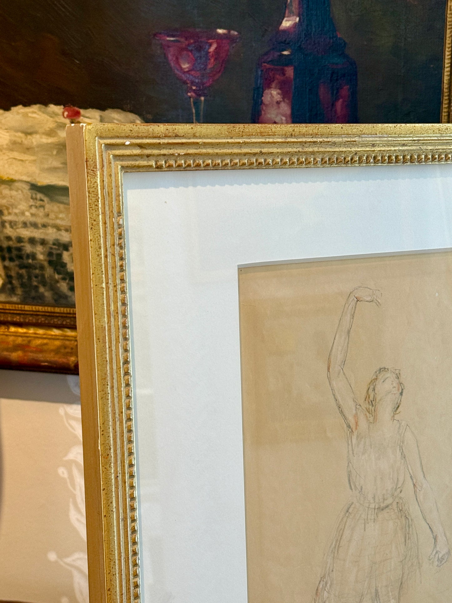 Attr. to Valentine Lecomte Drawing Portrait of Dancer Isadora Duncan in Gold Frame