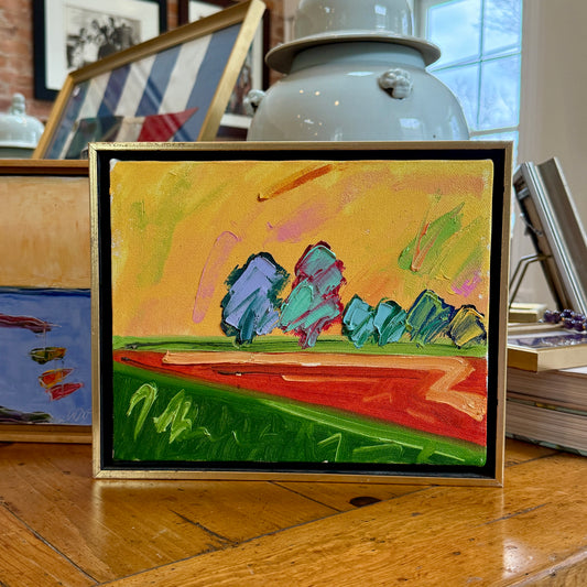 John McNally Colorful Country Landscape Oil Painting in Gilded Wood Floater Frame