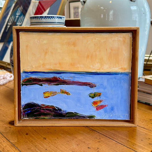 John McNally Sailboats in Sebasco (Maine) Oil Painting in Wood Floater Frame