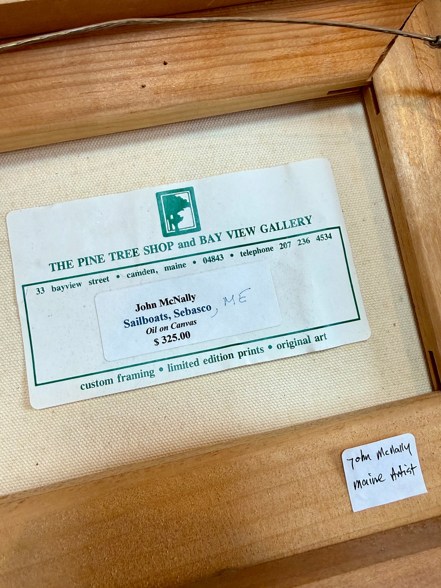 John McNally Sailboats in Sebasco (Maine) Oil Painting in Wood Floater Frame