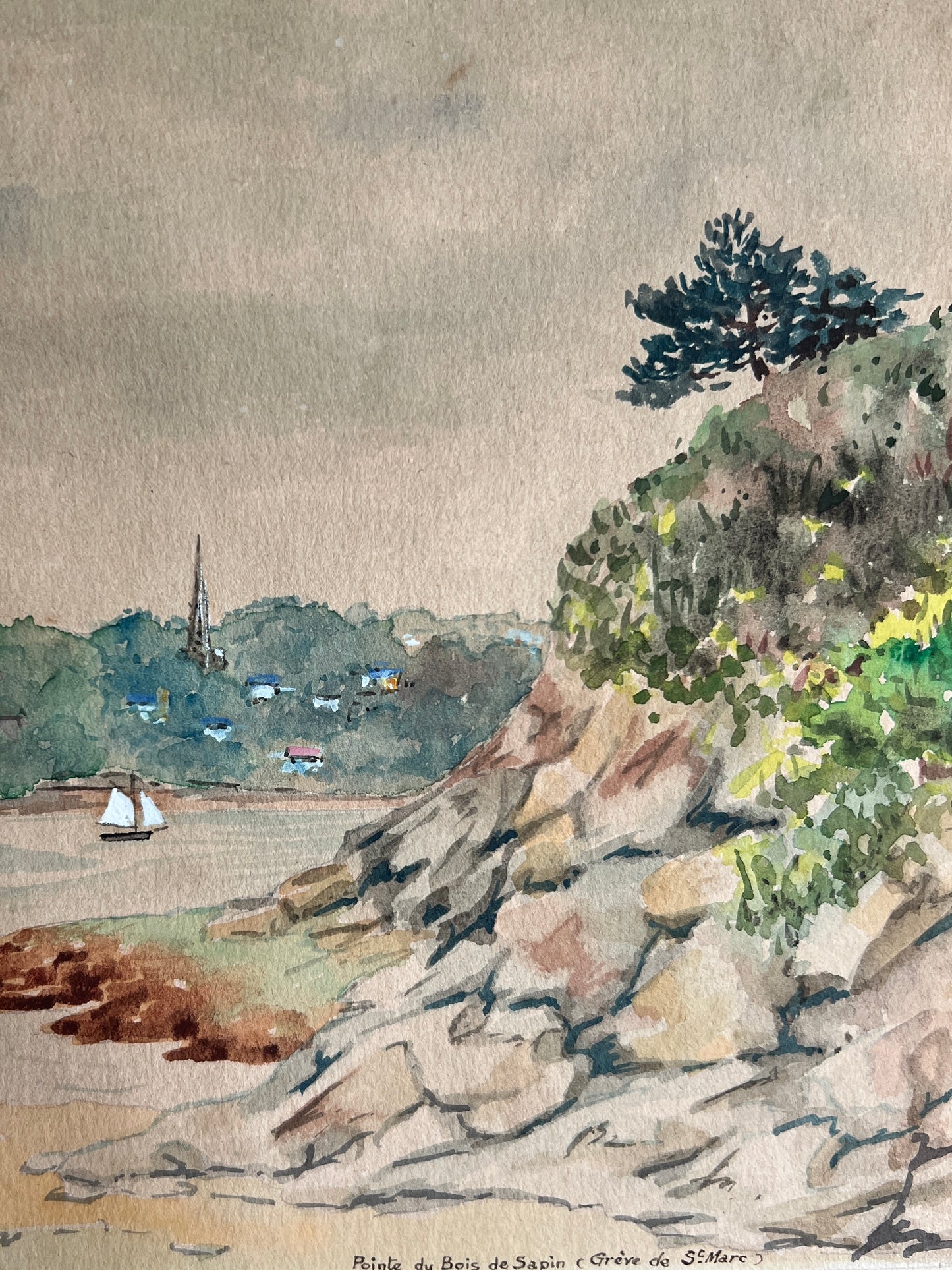 19th Century Coastal Landscape Watercolor Painting by Jean Lucas (French, b. 1823)