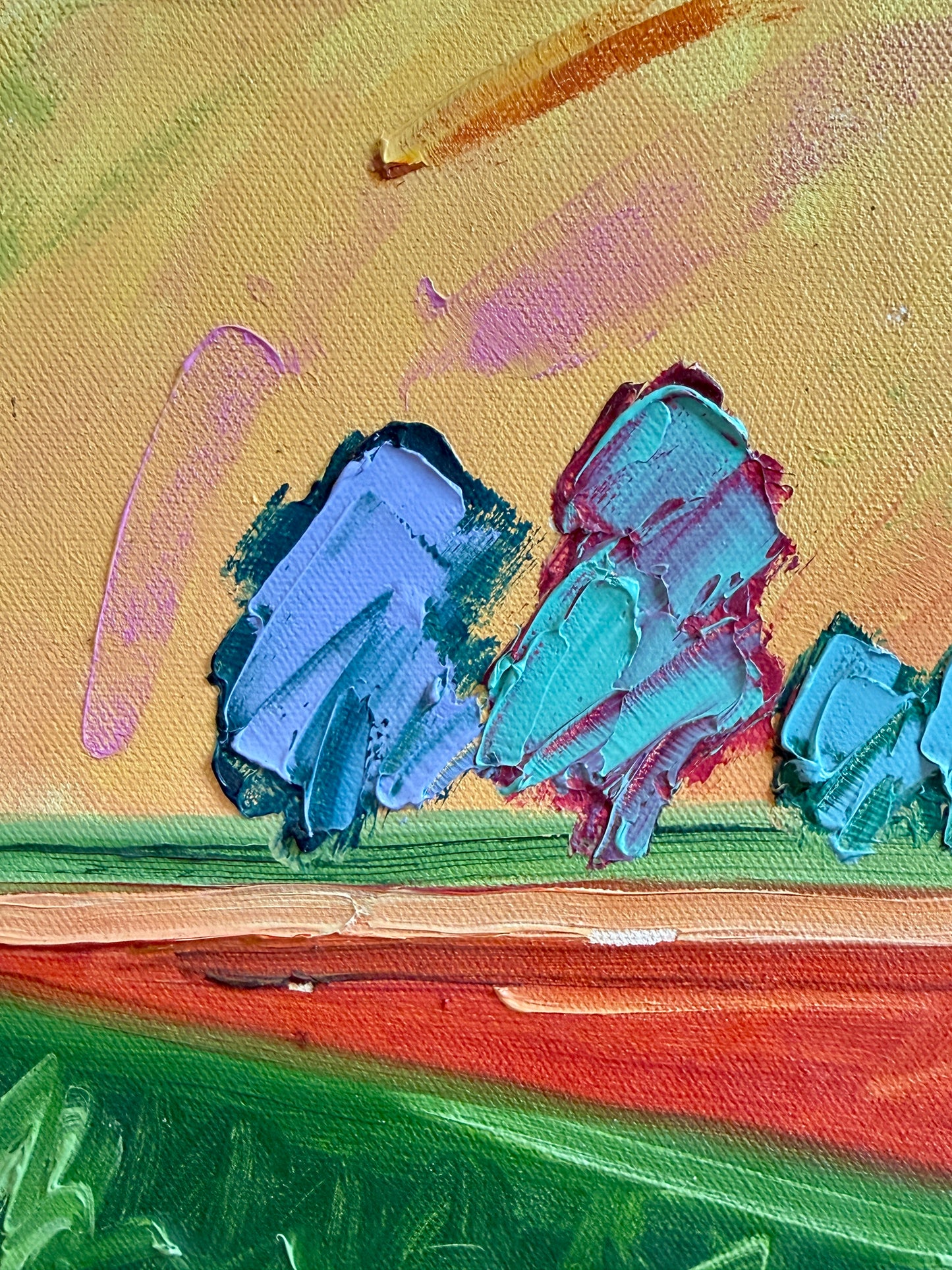 John McNally Colorful Country Landscape Oil Painting in Gilded Wood Floater Frame