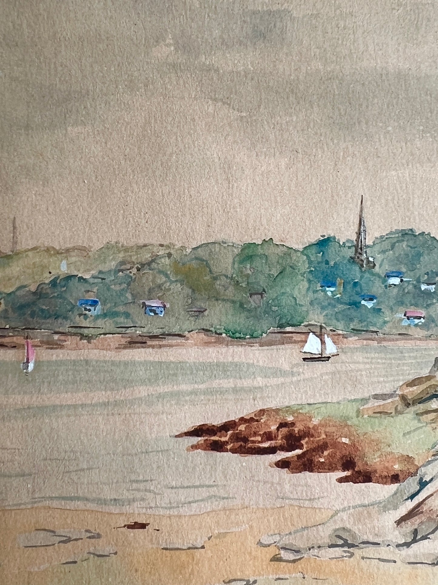 19th Century Coastal Landscape Watercolor Painting by Jean Lucas (French, b. 1823)