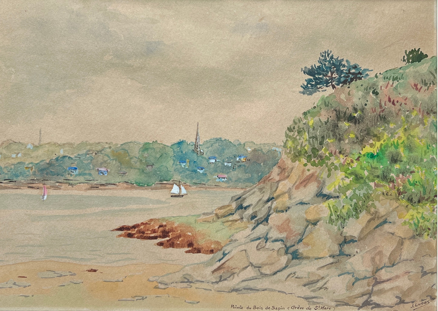 19th Century Coastal Landscape Watercolor Painting by Jean Lucas (French, b. 1823)