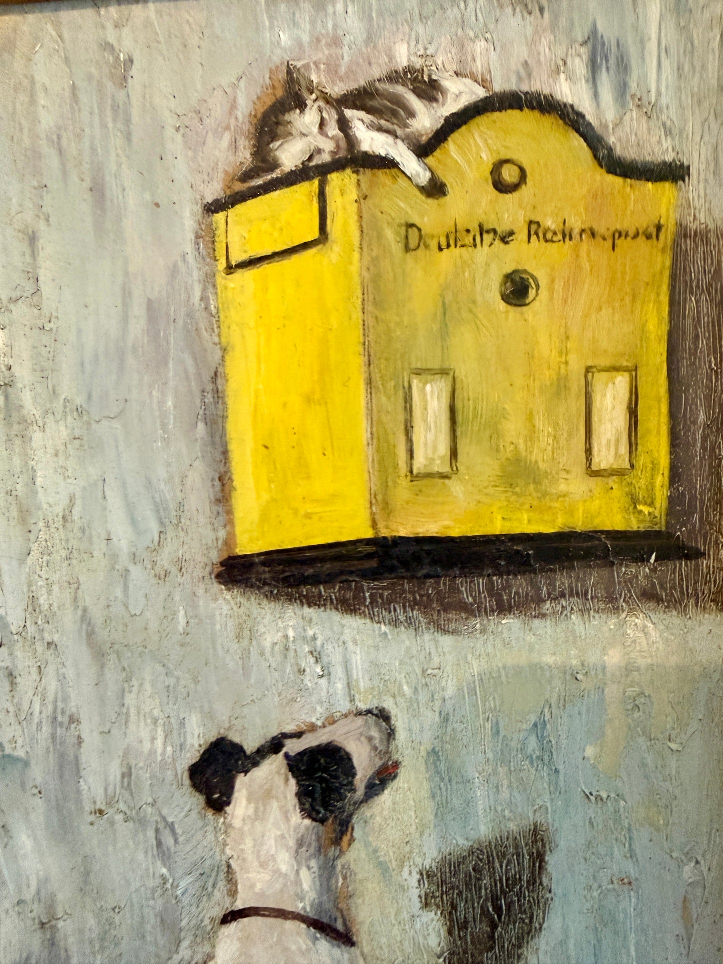 C. Haag Early 20th Century Waiting Game Dachshund Terrier and Kitten Oil Painting in Massive Gold Frame
