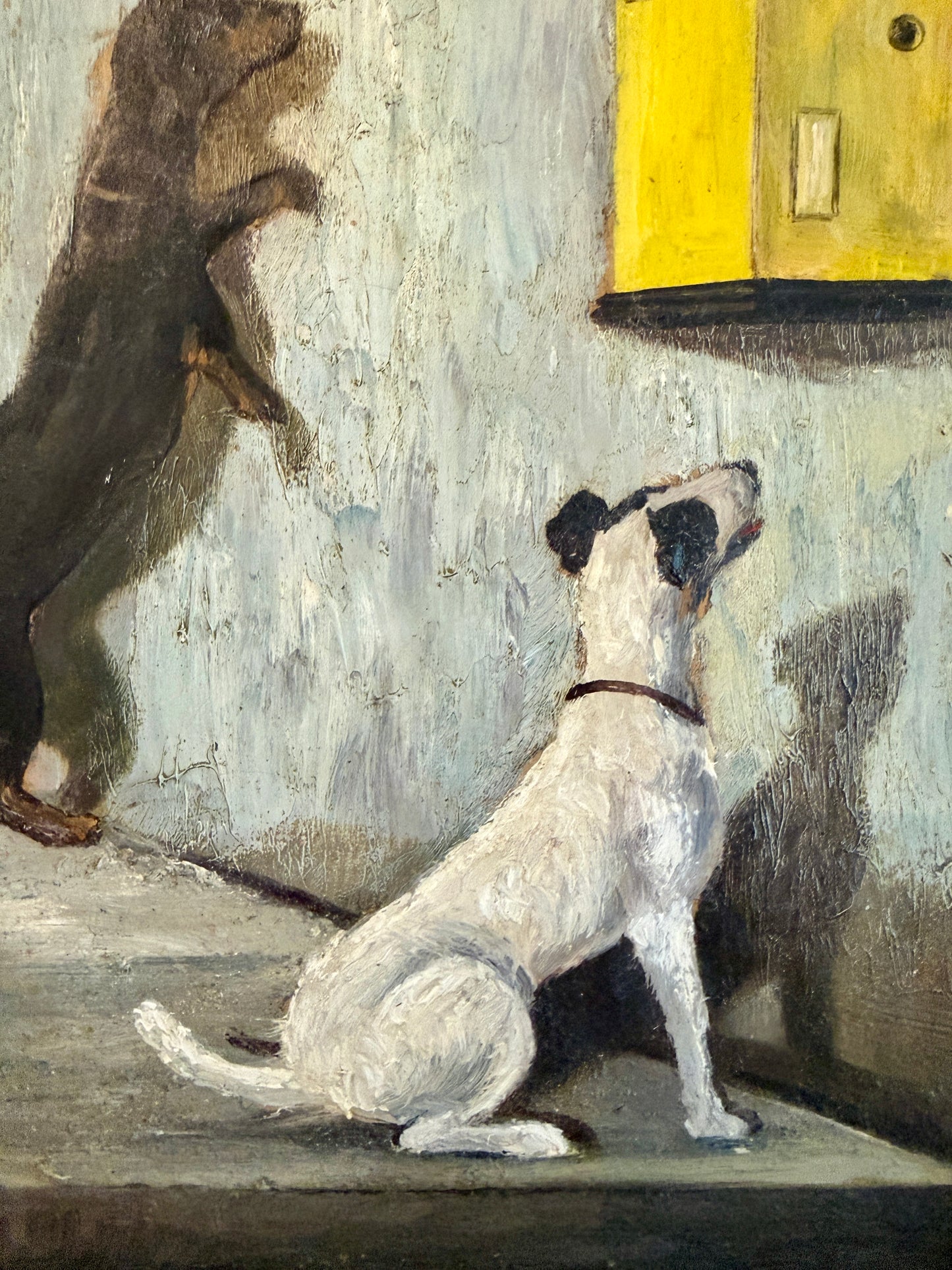 C. Haag Early 20th Century Waiting Game Dachshund Terrier and Kitten Oil Painting in Massive Gold Frame