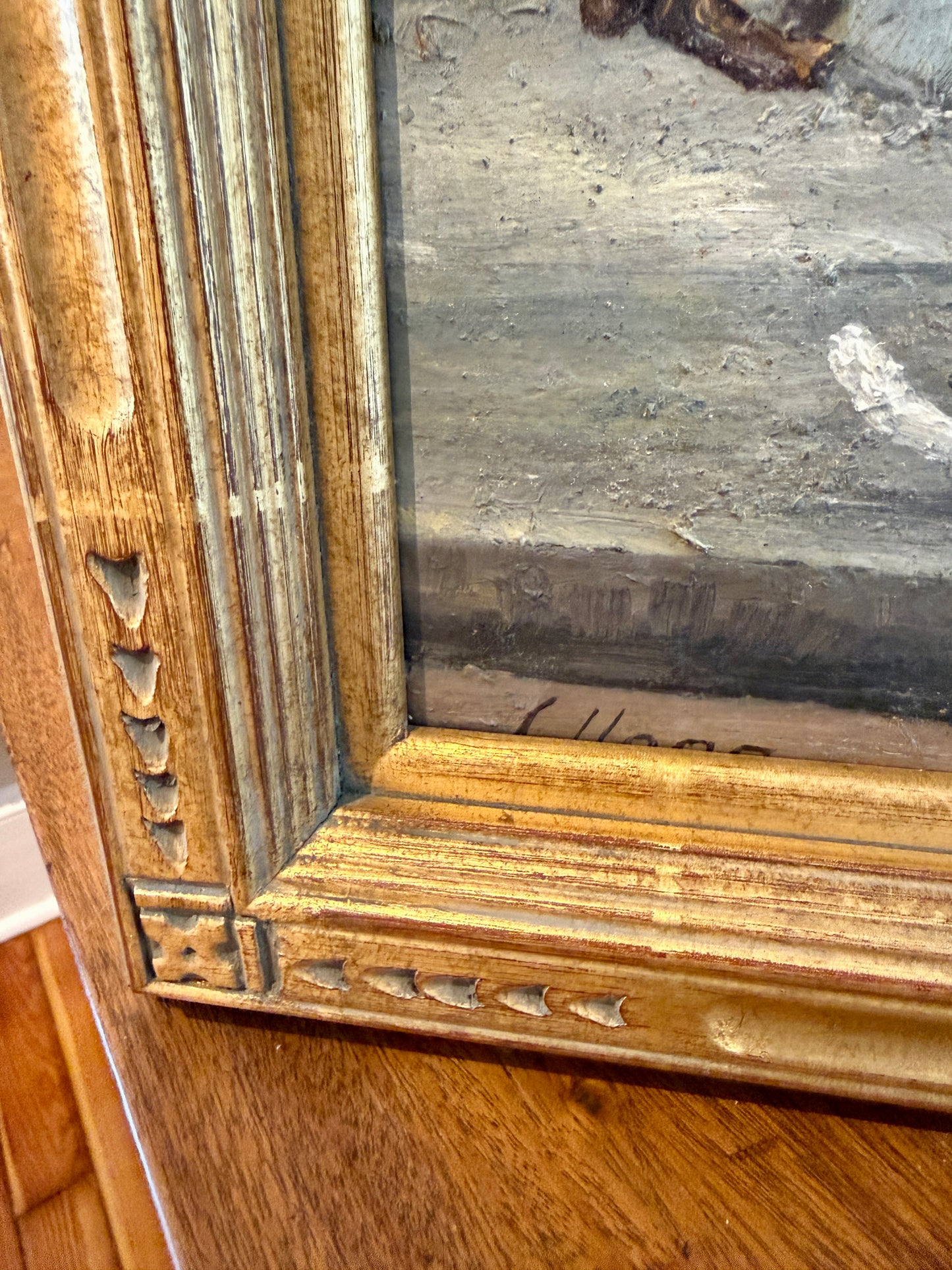 C. Haag Early 20th Century Waiting Game Dachshund Terrier and Kitten Oil Painting in Massive Gold Frame